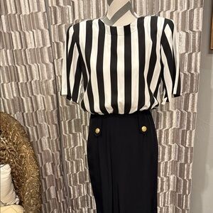 Black & White Striped Blouse Dress with Gold Button Detail – SizeS/ M (Vintage)